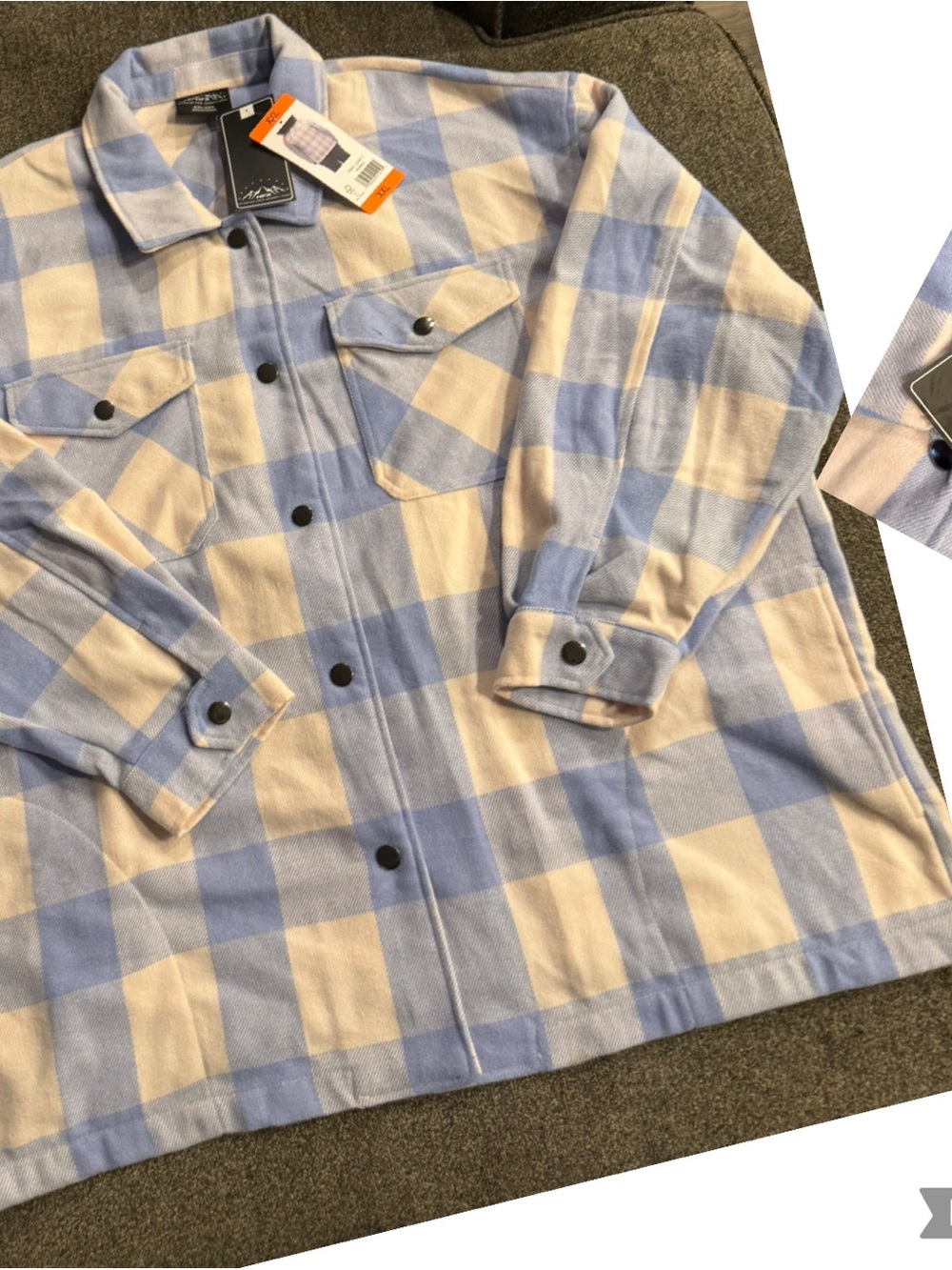 Women’s  Blue and light pink Plaid Shacket Jacket - Lightweight Cozy Layer